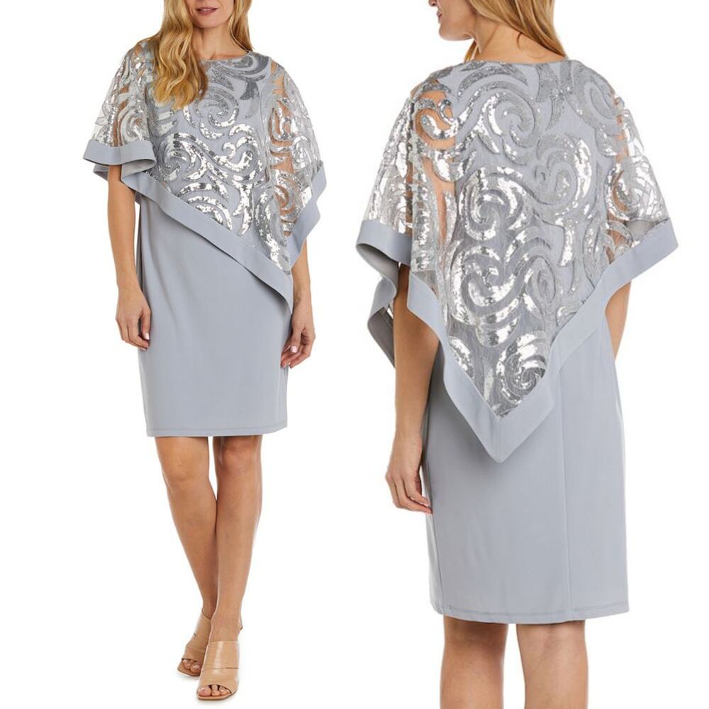 NWT R&M Richards Plus Swirl Sequin Poncho Party Cocktail Mini Dress